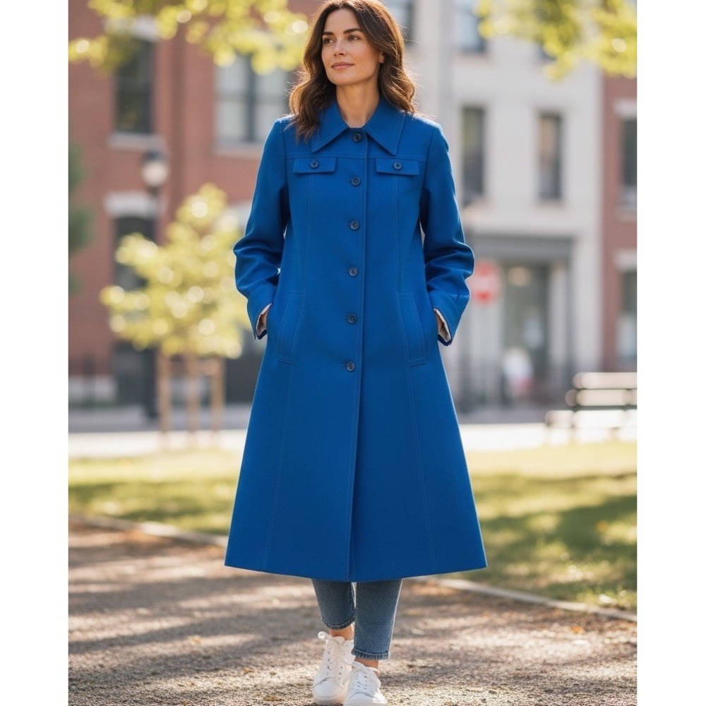 VTG Audrey Hepburn Style Trench Coat Forecaster-Boston Lined Blue Sz 7/8 NO BELT